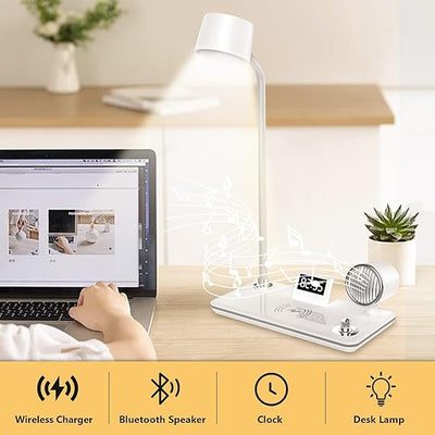 Multifunctional Desk Lamp with Clock, Wireless Charger & Adjustable Gooseneck