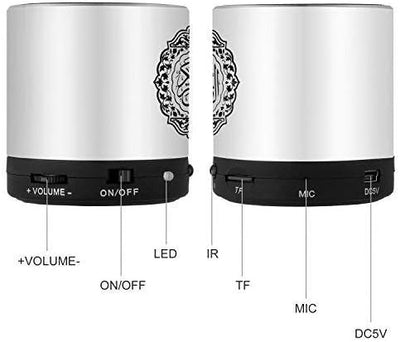 Portable Quran Bluetooth Speaker with LED, TF Card, MIC, Remote Control, and Rechargeable Battery